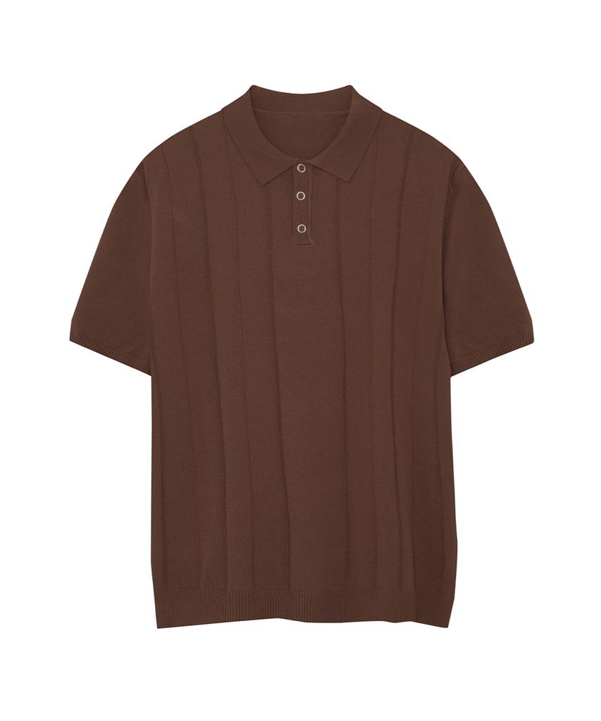 IRONYPORNO WHITELINE 86-Iro354 Multi-Stripe Snap Collar Short Sleeve Knit Brown
