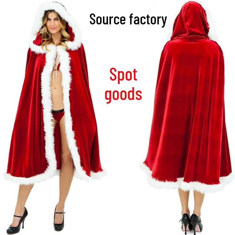 Hooded Santa Claus Cape Costume for Adults & Children - Christmas Cosplay Party Wear
