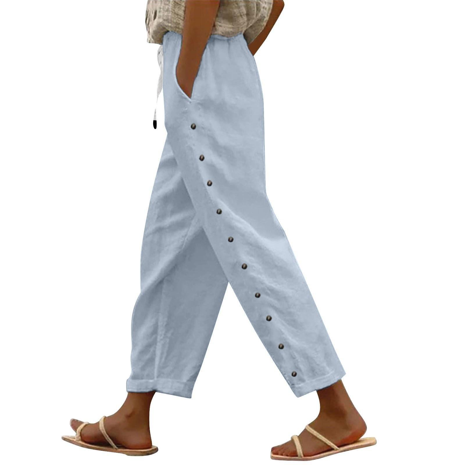 

Женские повседневные модные брюки в полоску с принтом сбоку, мешковатые брюки с эластичной резинкой на талии, прямые удобные брюки с карманом S синий