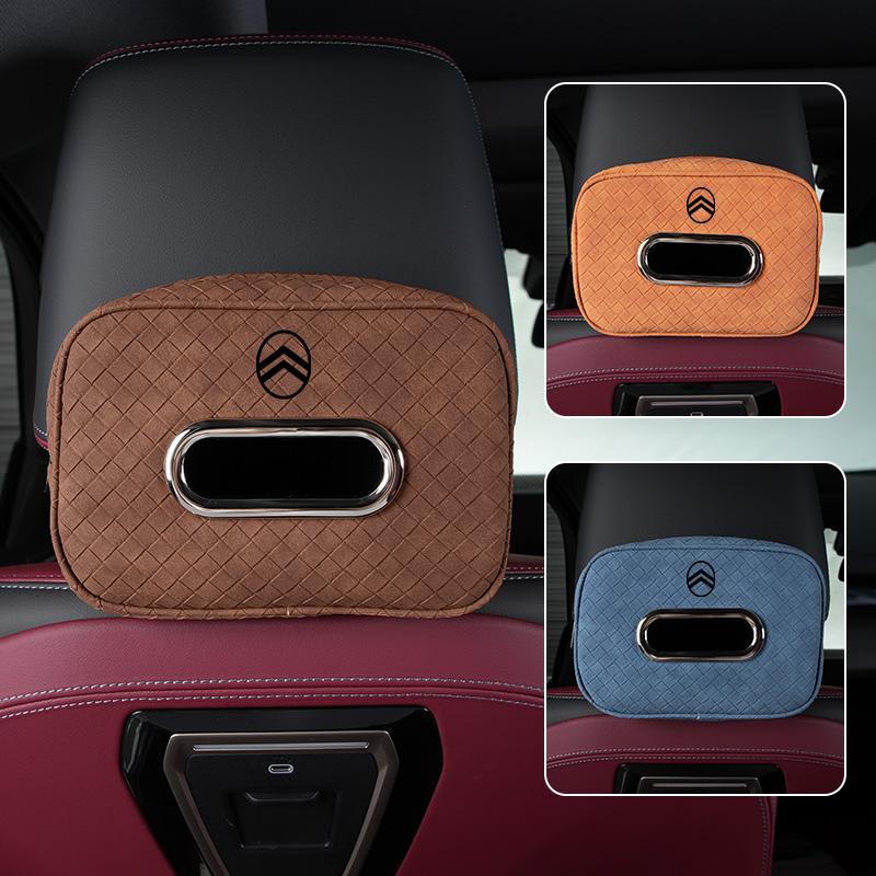 Plaid Pattern Car Tissue Bag PU Leather For Citroen C4 C3 C5 C1 C2 Berlingo Celysee Cactus Picasso Aircross Grand