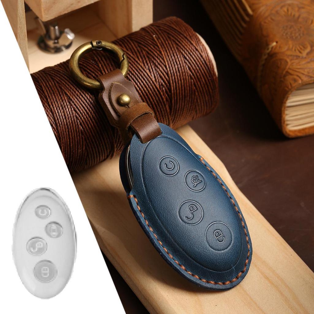 Top Grain Leather Car Key Cover for BYD Qin, Song, & Tang - Retro European/American Style