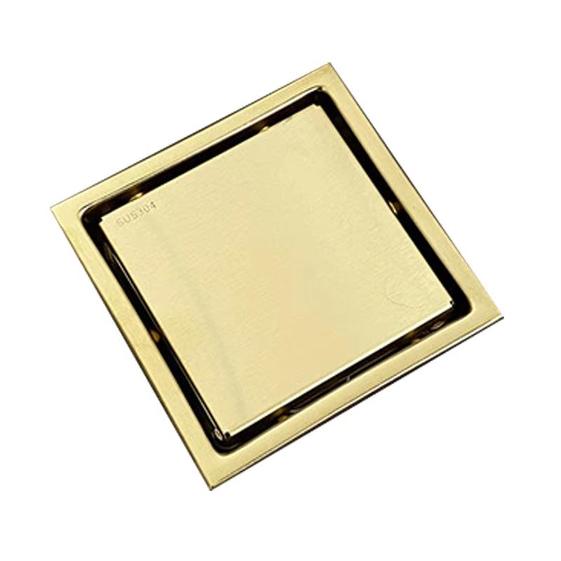 Modern Design Square Brass Floor Drain Brushed Gold Anti-Odor Bathroom Shower Drainer for Hotels (Gold,Brass)