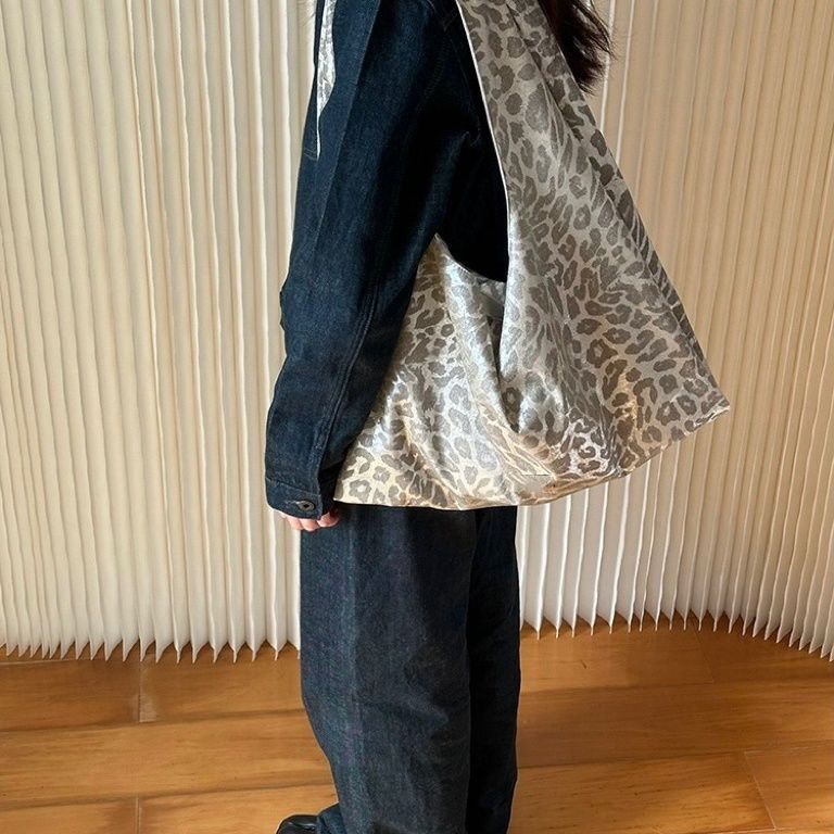 

JIAERDI Hot Girl Vintage Leopard Tote Bag Women White Large Capacity Shoulder Bags Ladies Harajuku Y2k Casual Hobos Underarm Bag світло-сірого кольору