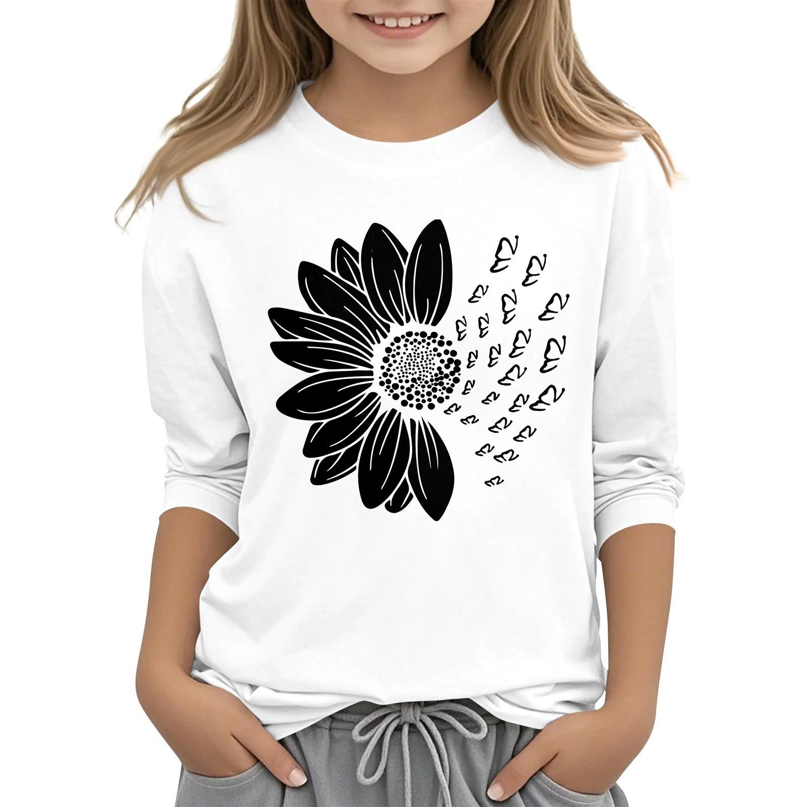 

Детская повседневная футболка с круглым вырезом и принтом подсолнечника, рукав 7 точек 130 белый