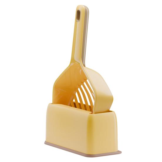 

Совок для кошачьего туалета с базой для хранения, длинной ручкой, антипригарный, с прорезями, портативная лопатка-сито для просеивания экскрементов, товары для питомцев жёлтый