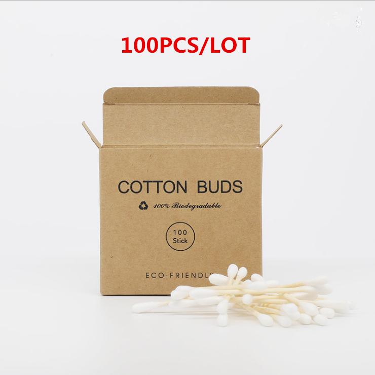New style Double Head Bamboo Cotton Swabs Eco Friendly Wooden Cotton Buds Recyclable Biodegradable for Makeup Nose Ear Clean
