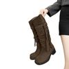 Retro Western Cowboy Boots Women's 2025 Spring and Autumn New Long Boots Thick-soled Heightening Versatile High Boots
