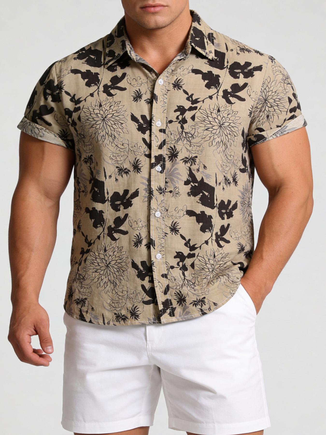 Men S Summer Short Sleeve Floral Print Casual Shirt M