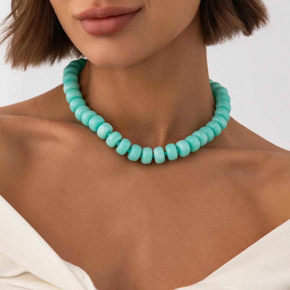 14 Colors Bohemian Colorful Acrylic Beads Choker Necklace for Women Fashion Resin Statement Necklaces Summer Beach Jewelry