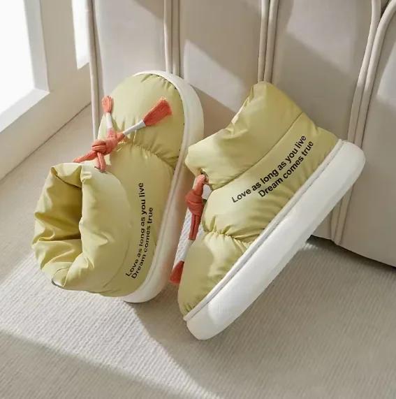 Klobige Damen Schneestiefel Warme Daunen Winter Wasserdicht Damen Stiefelette mit Fell Rutschfest Bonbonfarben Baumwollschuhe Frau