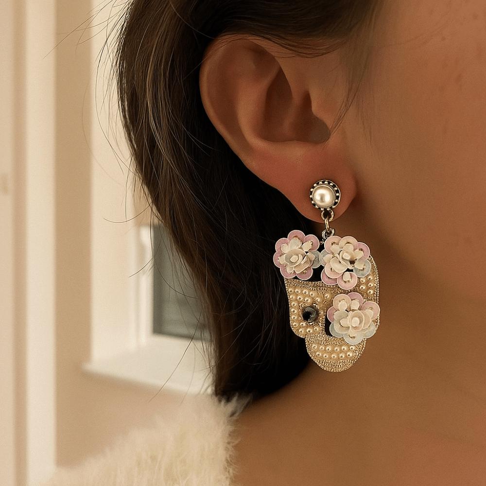Rhinestone Vintage Earring Flower Glitter Skeleton Stud Earrings  Women