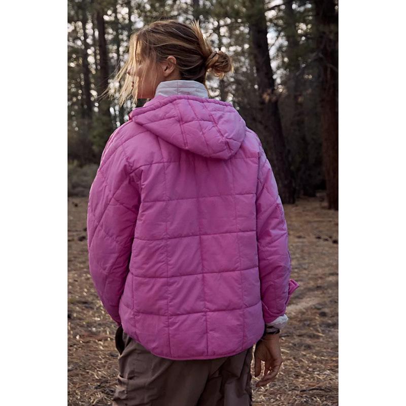 Women's Autumn/Winter Solid Color Hooded Cotton Jacket: Foldable, Long Sleeve, Pullover with Pocket.