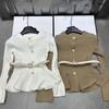French Elegant Spring Knit Cardigan: Solid Color, Round Neck, Slimming Waist-Cinch, Long Sleeve, Versatile Top