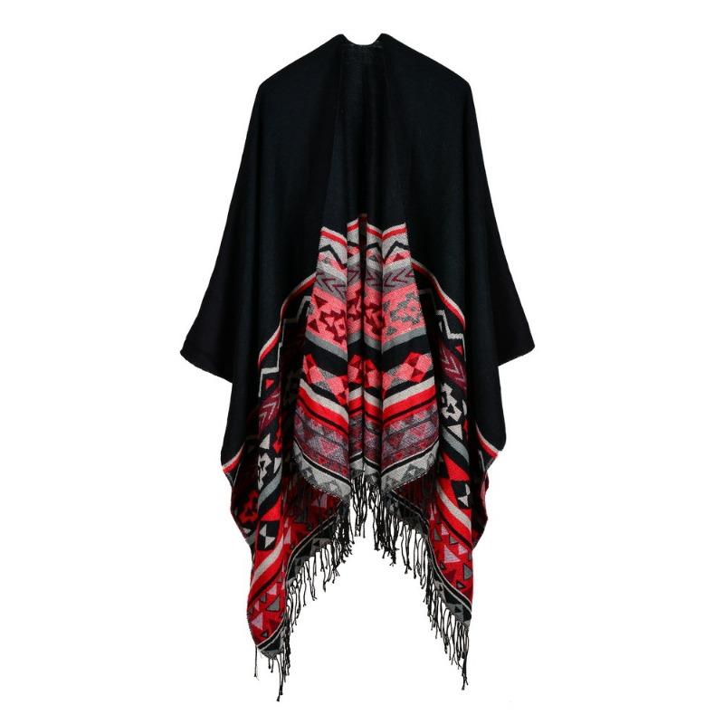 Women's horizontal EBA hot-selling imitation cashmere shawl front and back sides available extended cape