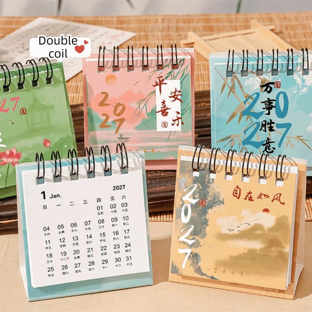 Standing Design 2027 Desktop Calendar Metal Coil Spiral Desk Calendar  Office Desk