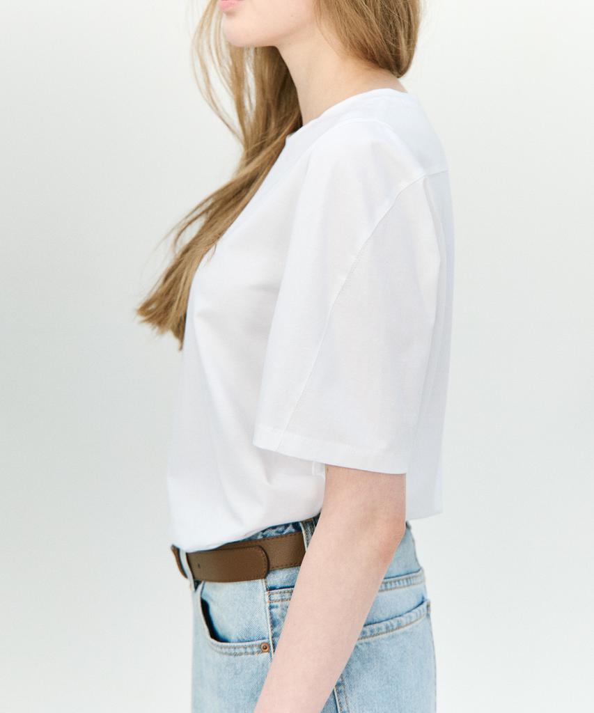 BASIC HOUSE Women'S Silket Sleeve Modulation Short Sleeve T-Shirt White Lzts3213