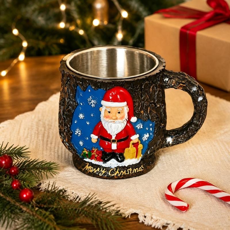 Christmas Tea Cup with Holiday Relief Pattern, Molded Shell, Metal Inner Cup for Gift Use and Winter Table Service