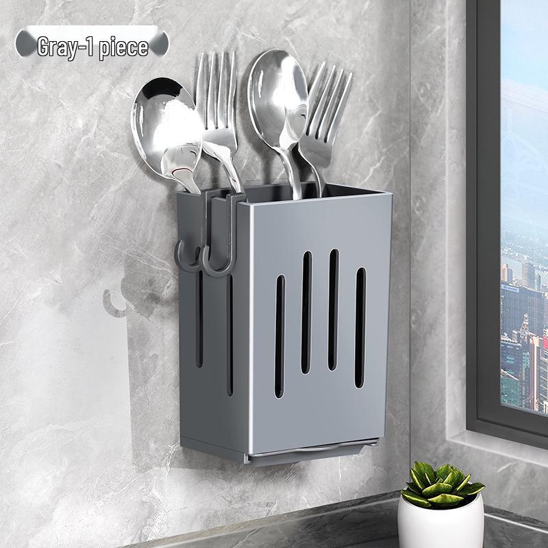 Wall-Mounted Kitchen Chopstick and Spoon Storage Rack серый
