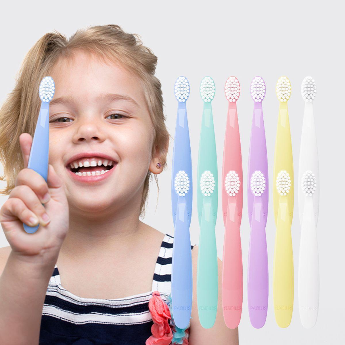 Radius Tots Pastel 6-Piece Set Toothbrush for 18 Months–7 Years Preschool Toddlers