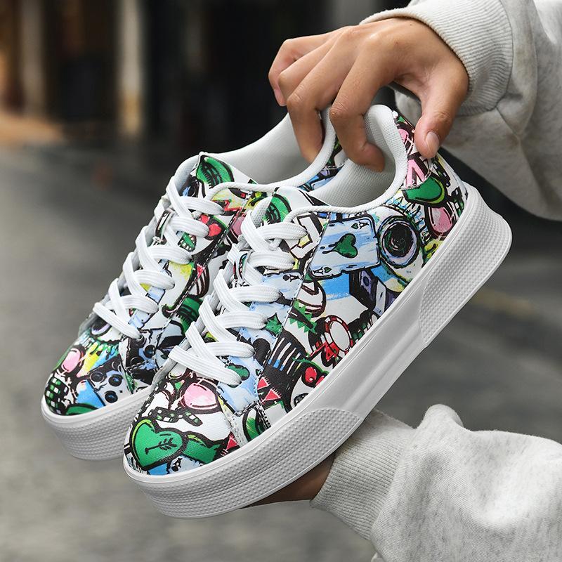 

New couple shoes board shoes new printing embroidery cloth casual shoes low-top soft sole trendy sports shoes 45 сірий колір