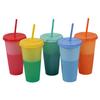 Color Changing Plastic Tumbler with Straw 24oz Reusable Cold Water Cup Leak-Proof Stackable Drinkware for Indoor Outdoor Use