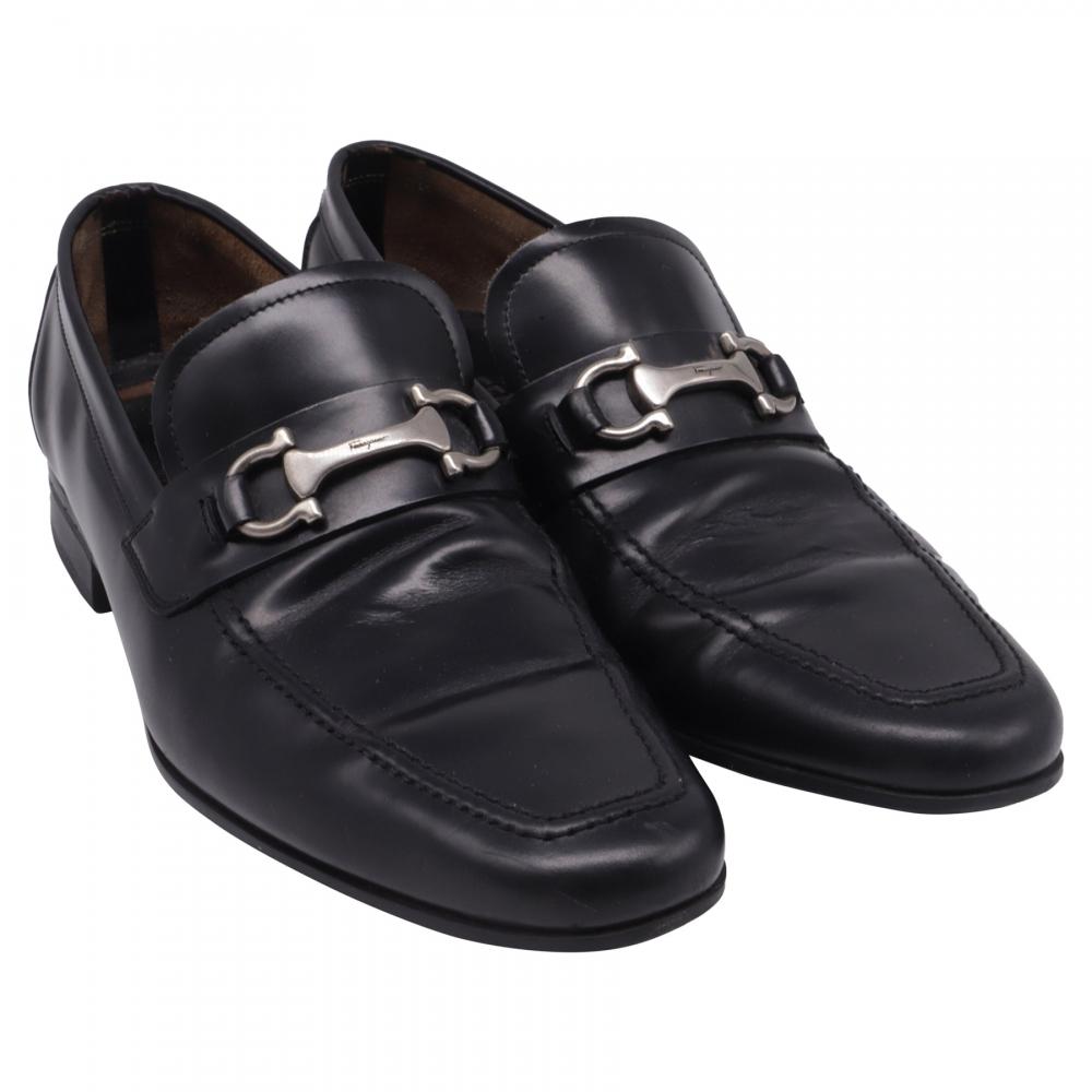 Salvatore Ferragamo Black Leather Gancini Loafers