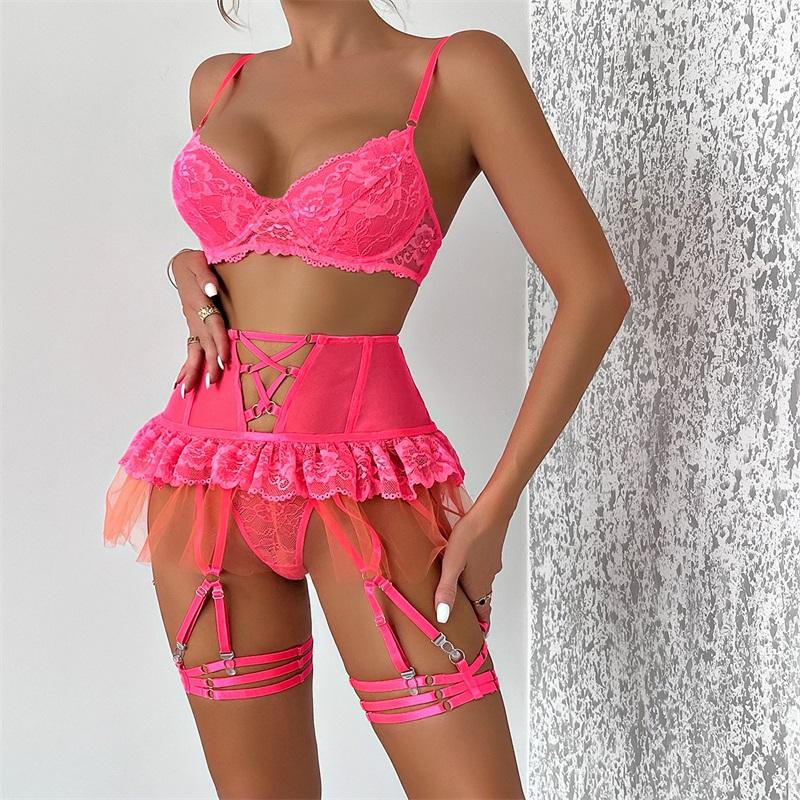 Aduloty Frauen Sexy Unterwäsche Dünne Perspektive Spitze Panel Mesh Puffy Rock Strap Kreuz Bügel Sommer Erotische Dessous Bh Set