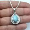 Pear Cabochon Larimar (5 Cts) Pendant Necklace Solid 925 Sterling Silver Gemstone Pendant with Chain Jewelry For Women or Girls