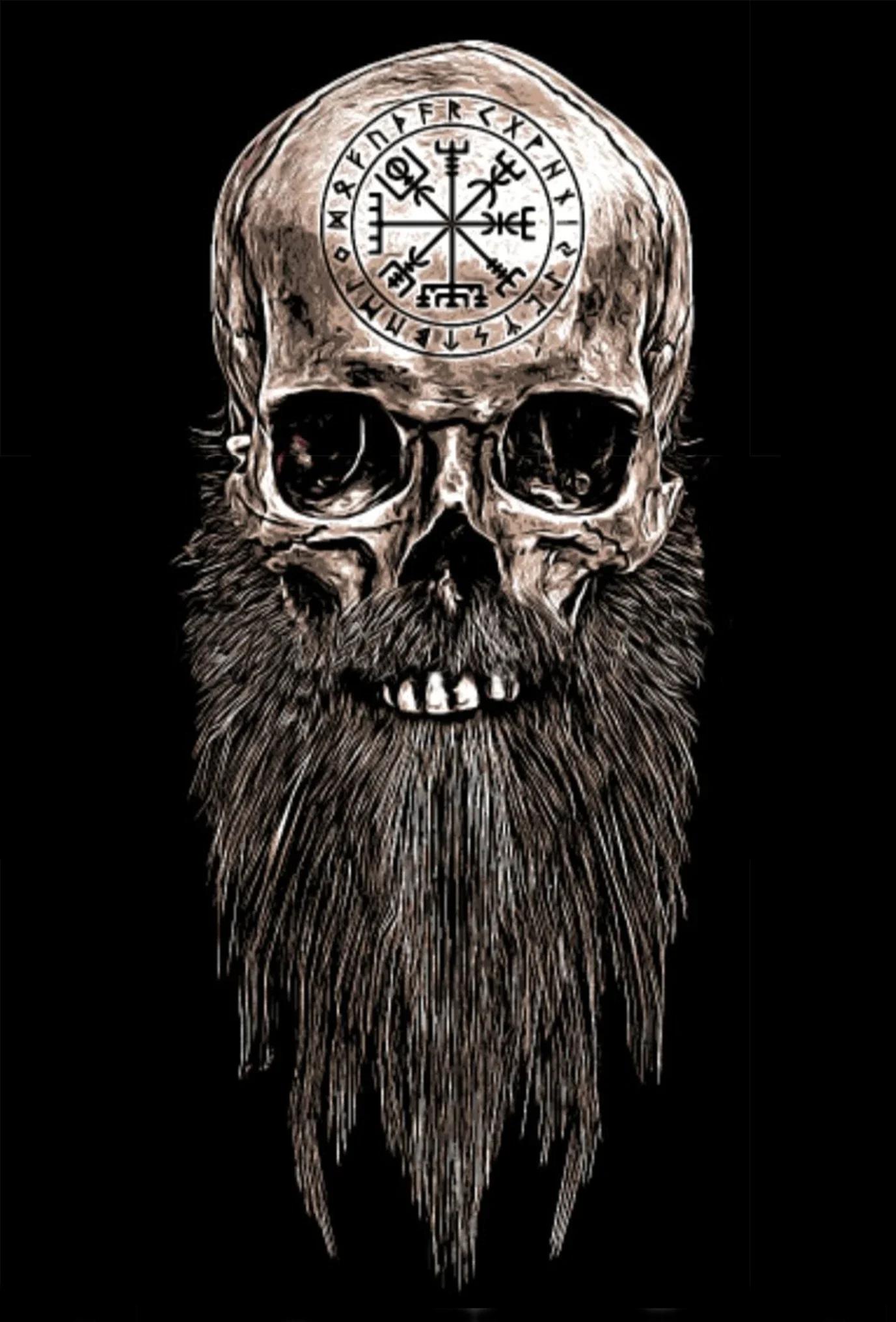 

Vintage Norse Compass Rune Warrior Skull TShirt 100 Cotton ONeck Summer Short Sleeve Casual Mens Tshirt Size S3XL S