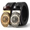 Men's Retro Dragon Head Genuine Leather Belt with Carved Embossed Design