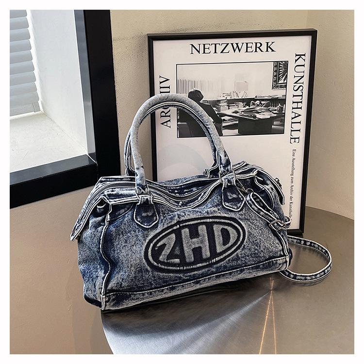 

Denim bag women s large-capacity new summer casual messenger bag versatile portable student tote bag синій
