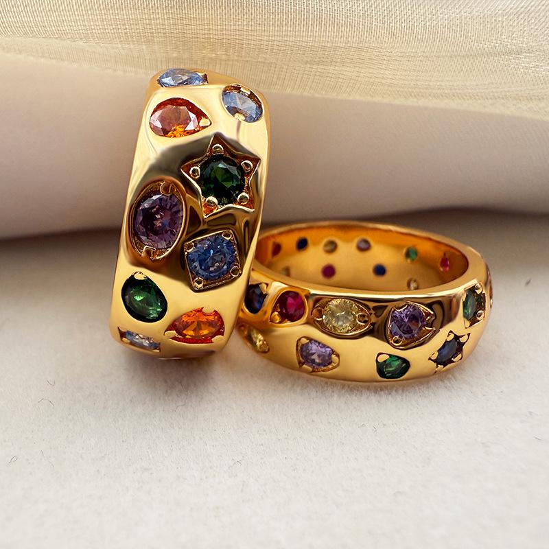 Inel la modă european și american cu zirconiu colorat încrustat – Design retro de lux ușor