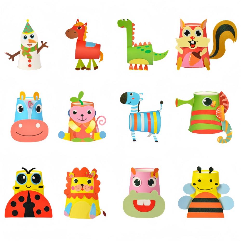 Montessori Kid Handy DIY Craft Kit, Creative Paper Cup Art for Preschoolers, Infant Kindergarten Paper Cup Sticker Puzzle Toys