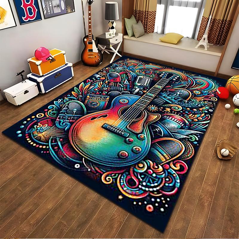 Colorful Abstract Guitar Design Carpet with Musical Elements Pattern Suitable for use as an anti-slip for living room bedroom sofas