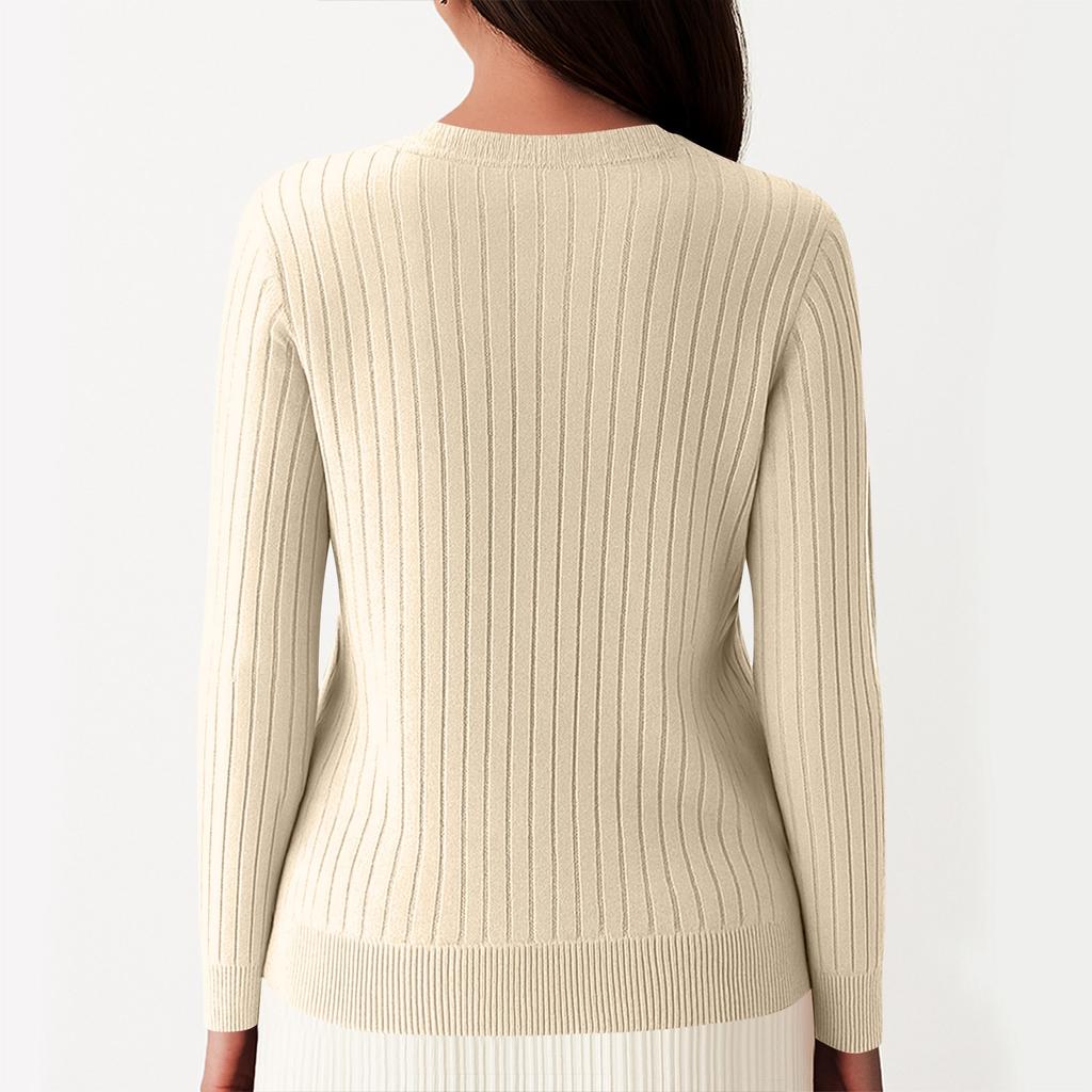 Women's Fashion Color V,neck Long Sleeve Button Loose Bottom Knitted Sweater Top