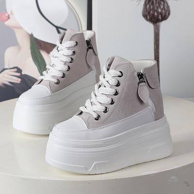 Fashion 12CM Suede Cow Genuine Leather Autumn Ankle Booties Moccasins Chimney Women Chunky Sneakers Boots Spring Fashion Shoes