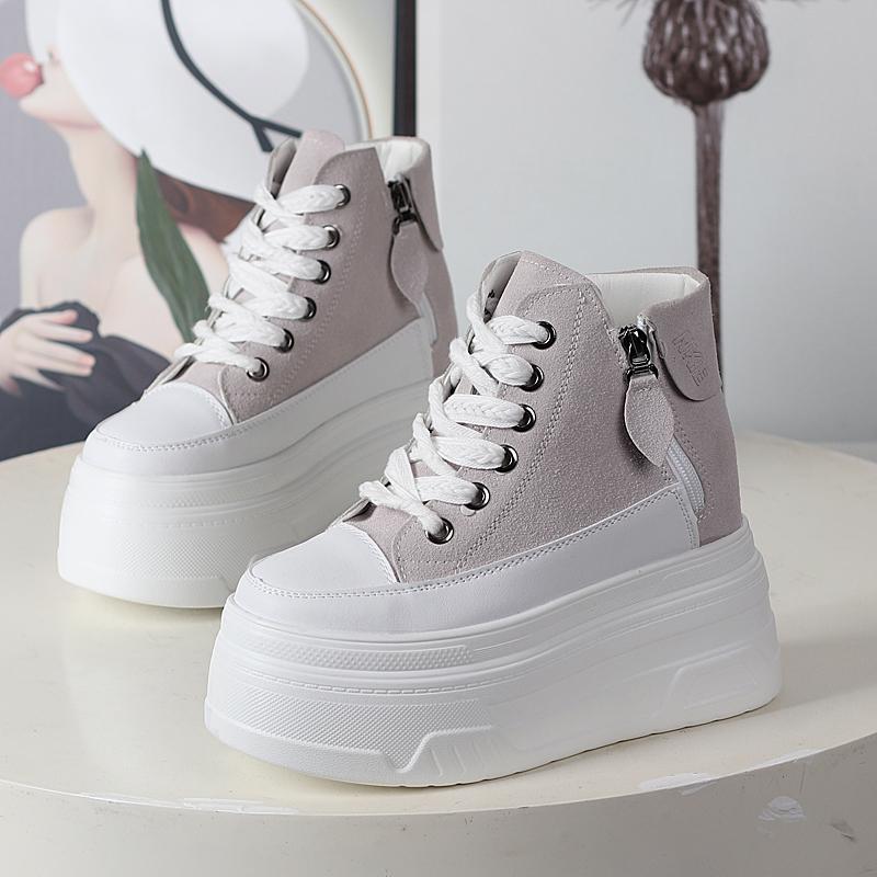 Fashion 12CM Suede Cow Genuine Leather Autumn Ankle Booties Moccasins Chimney Women Chunky Sneakers Boots Spring Fashion Shoes