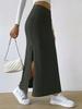 2025 High-Waisted Knit Skirt with Side Slit - Autumn/Winter European & American Style for Women