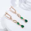 Kienl New Trend  Rose Gold Long Drop Earring For Women Vintage Green Natural Zircon Flower Earrings Bride Wedding Jewelry