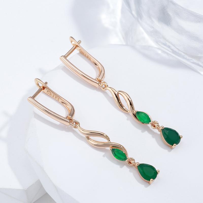 Kienl New Trend  Rose Gold Long Drop Earring For Women Vintage Green Natural Zircon Flower Earrings Bride Wedding Jewelry