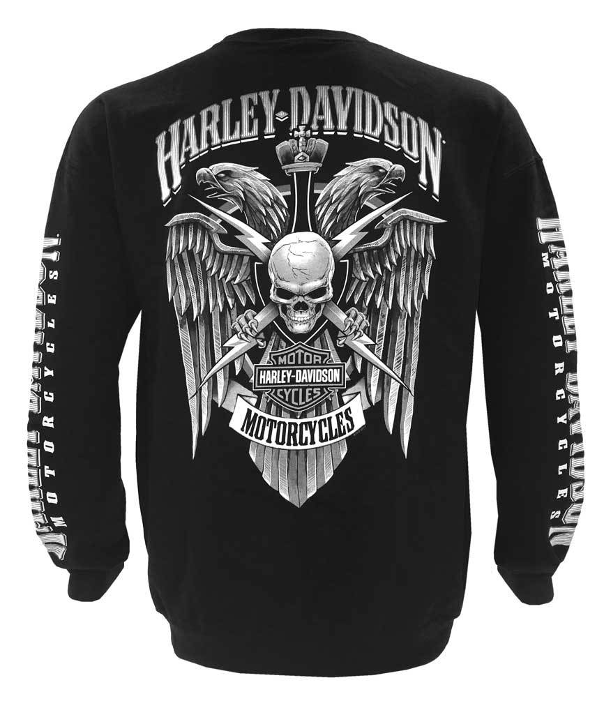 Harley-Davidson Herren Langarmshirt Schwarz Polyester Baumwollmischung