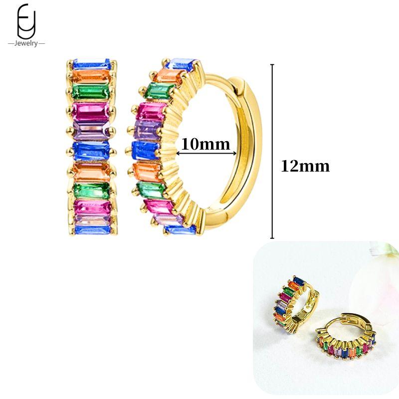 925 Silver Ear Buckles Fashion Hoop Earrings Colorful Crystal Pendants Gold Earring Premium Luxury Women's Jewelry Gift