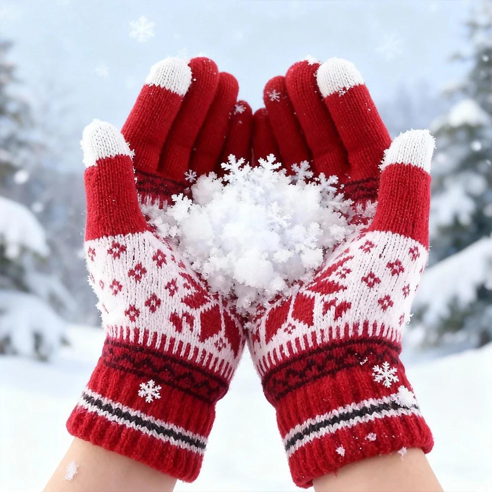 Winter Warm Knitted Gloves, Fashion Handmade Christmas Snowflake Embroidery Touchscreen Gloves for Women Men, Christmas Gifts