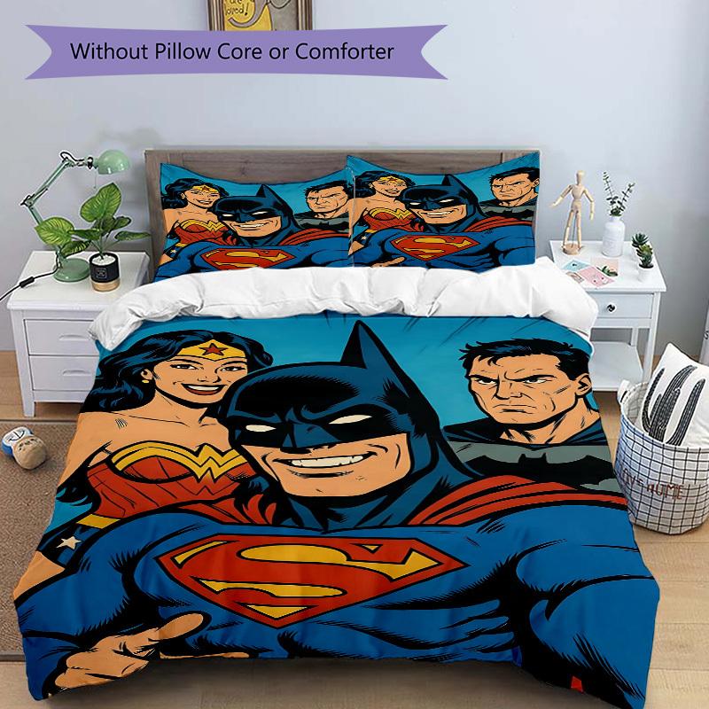 3pcs Superman, Batman Duvet Cover Set, 1 Duvet Cover + 2 Pillowcases (No Insert), High-Definition Print for All Seasons,Durable yy251103054