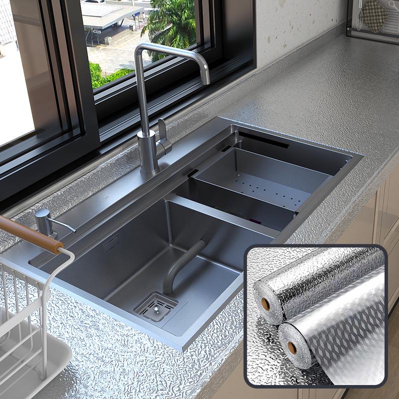 Oil-Proof Self-Adhesive Kitchen Wallpaper: Waterproof, Moisture-Proof Aluminum Foil for Cupboards, Stove, and Furniture.