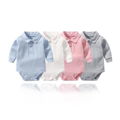 Tuta Romper Polo in Cotone Unisex per Neonati - Bianca, Manica Lunga, Collo a Revers