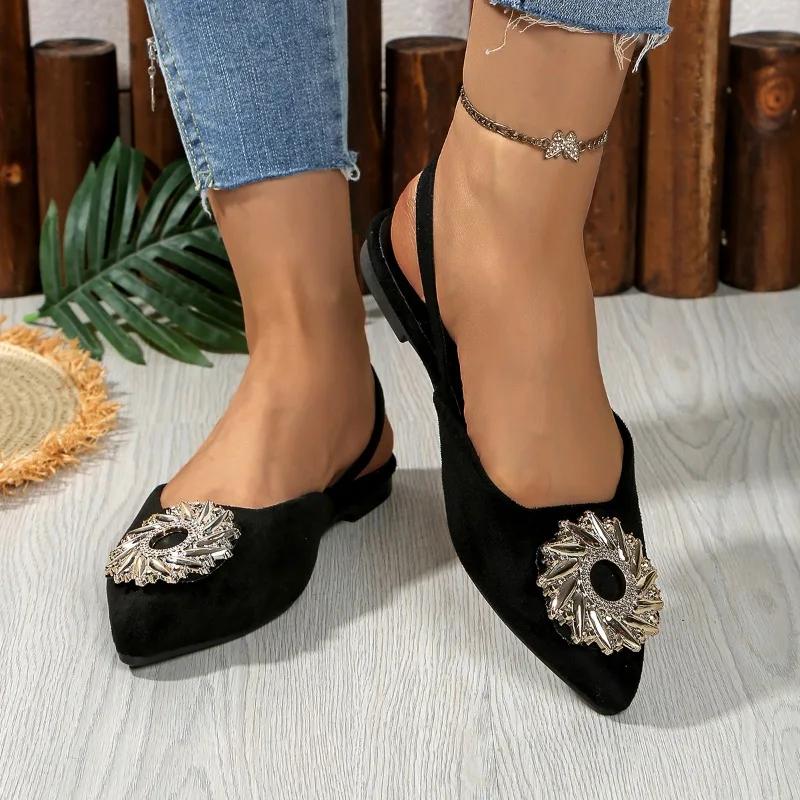 

Мода Мода 2025 Новые женские сандалии с закрытым носком Летние сандалии с кристальным металлическим декором Большого размера Повседневные Бестселлер Удобные сандалии на плоской подошве 43 чёрный