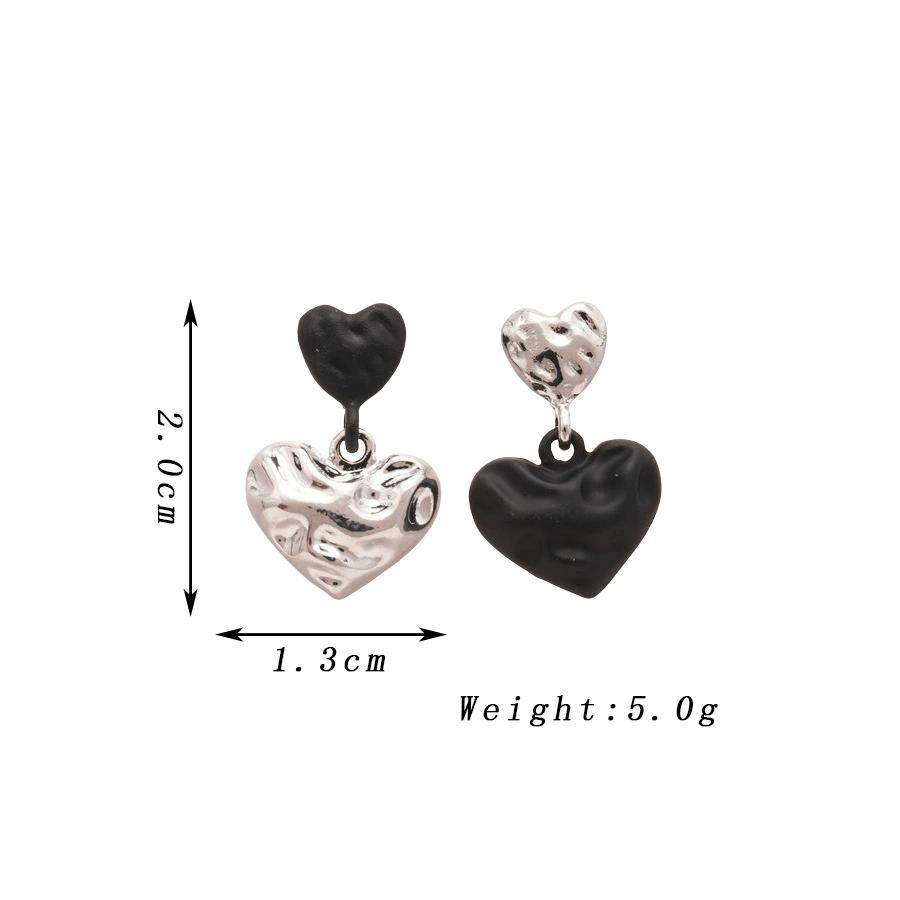 Punk Uneven Silver Heart Drop Earrings for Women Black Contrast Double Loves Shape Dangle Earrings Party Jewelry