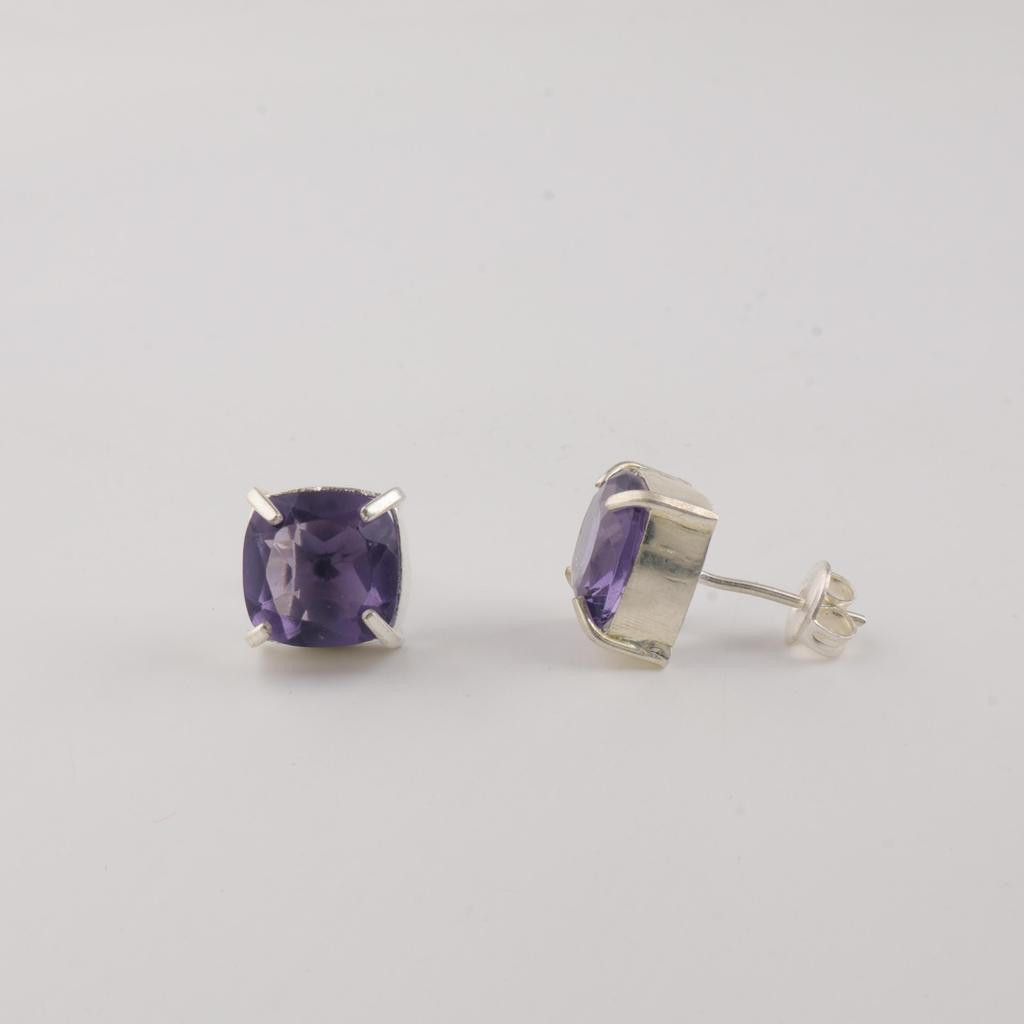 Iolite Gemstone 925 Sterling Silver Handcrafted Women Jewelry Tiny Minimalist Stud Earring 1" EE-181-11