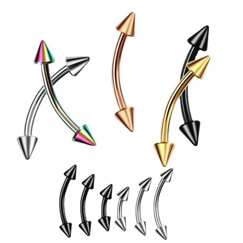 Stainless Steel Double-Headed Curved Banana Bar Eyebrow Piercing with Cone Stud